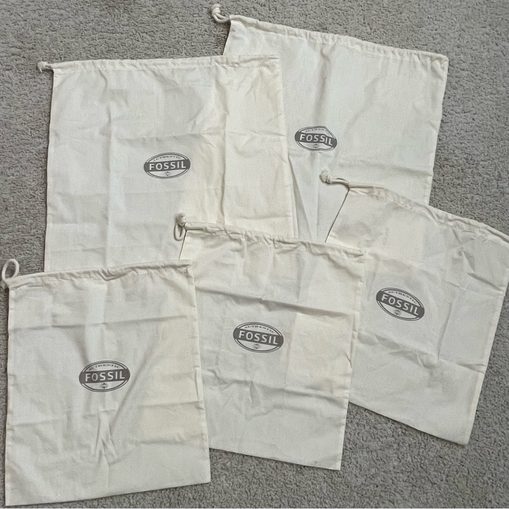 Set of 5 FOSSIL Ivory CLOTH Drawstring Sleeper DUST BAGS for PURSE  5 LOT